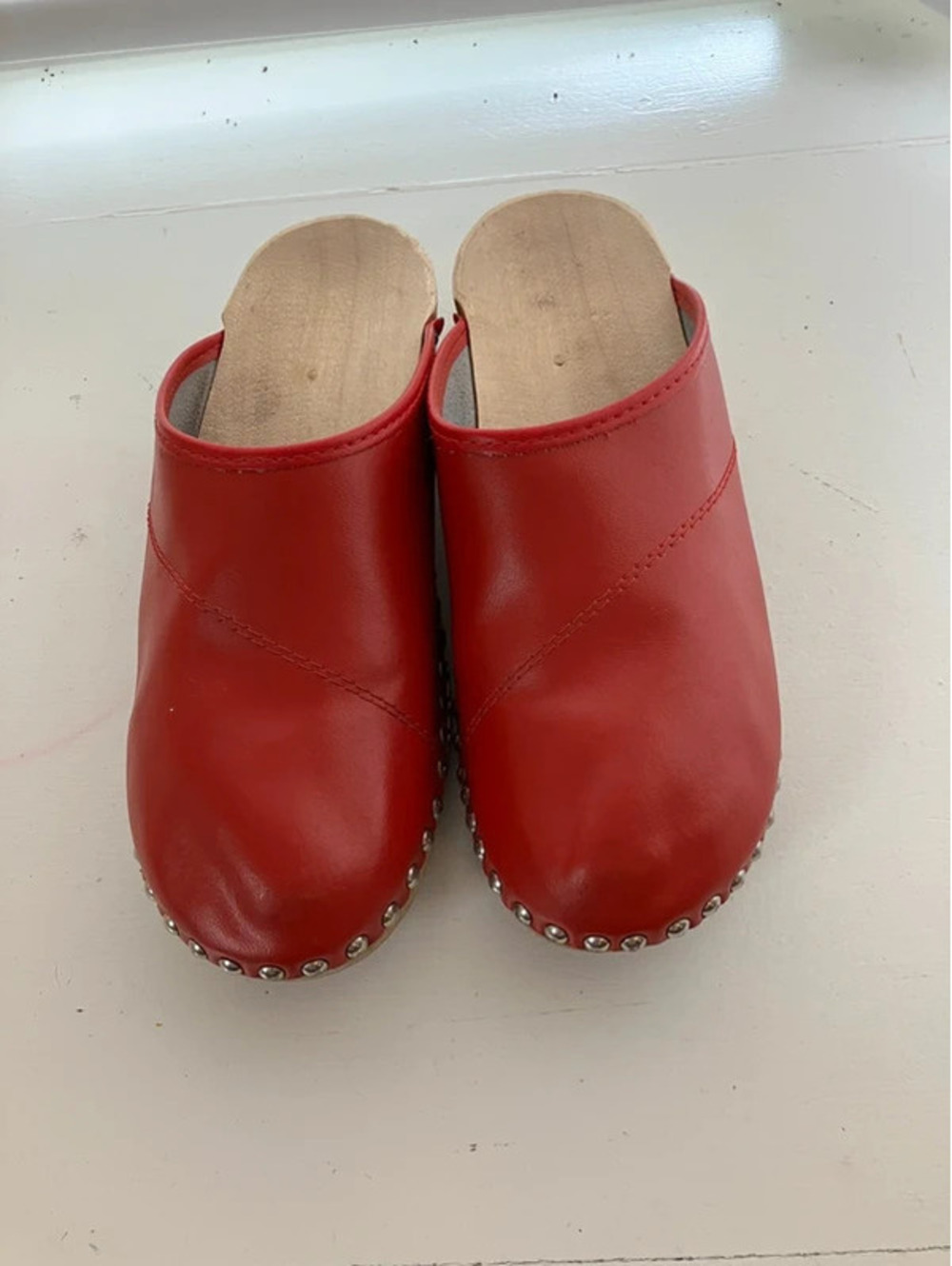 Red Wooden Clogs Womens US 10 EU 40 Studded Mules Slip On Cottagecore Boho